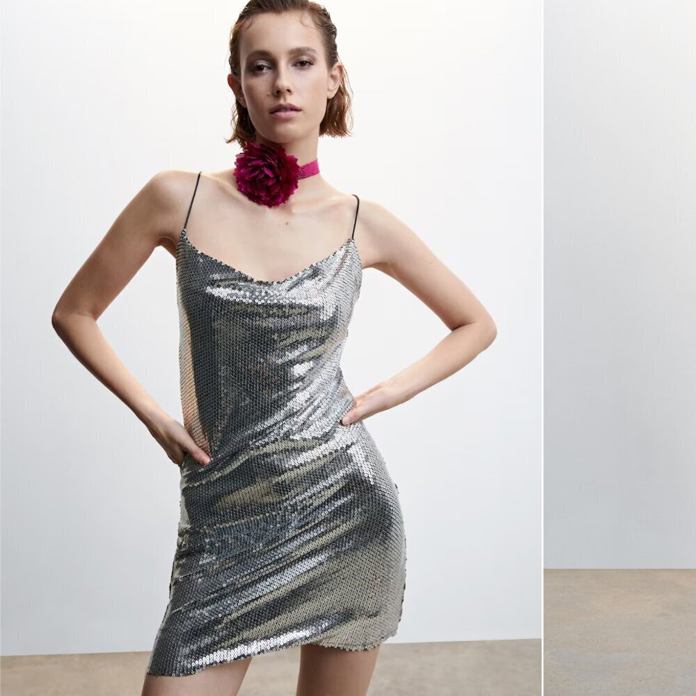 MANGO Sequin wrap dress Size L NEW WITH TAG!